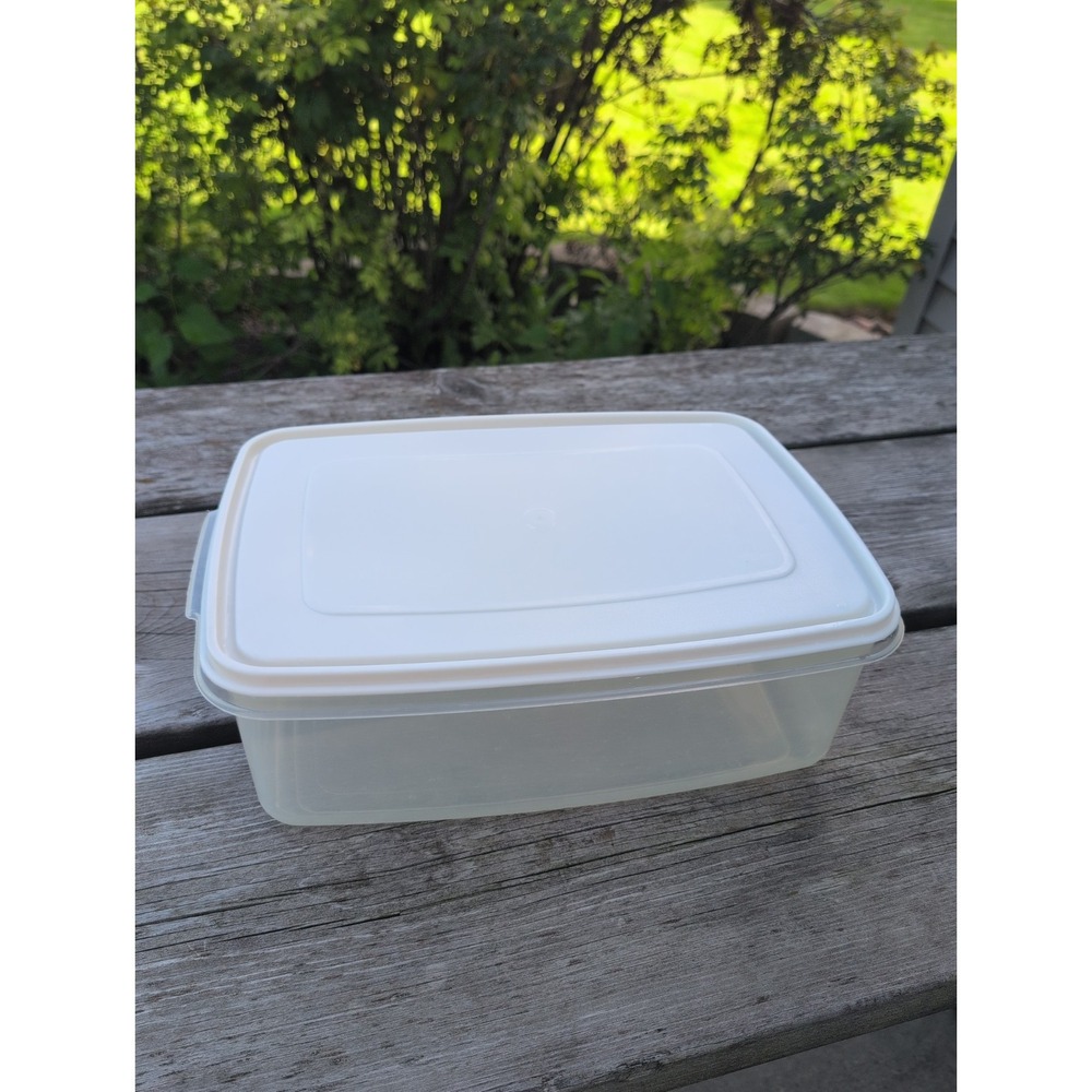 Vtg. Rubbermaid Servin' Saver Rectangle #8 Storage Container 33 Cups Almond Lid